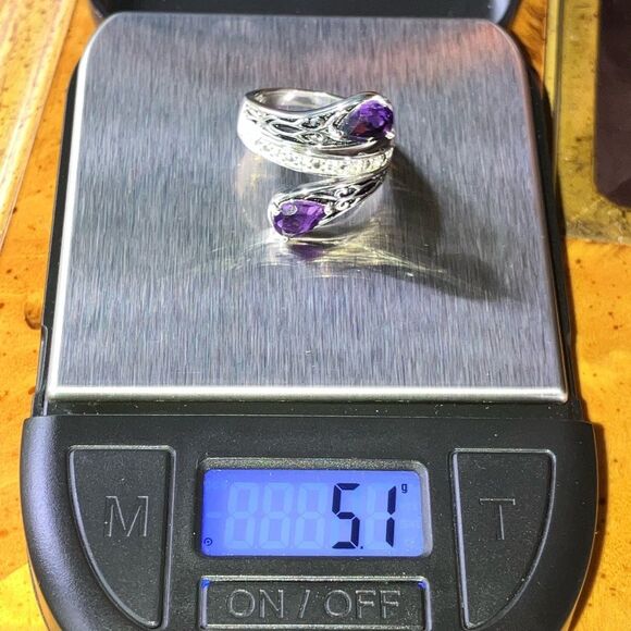 African Amethyst Sterling Silver Bypass Ring Size 6 - Picture 9 of 9